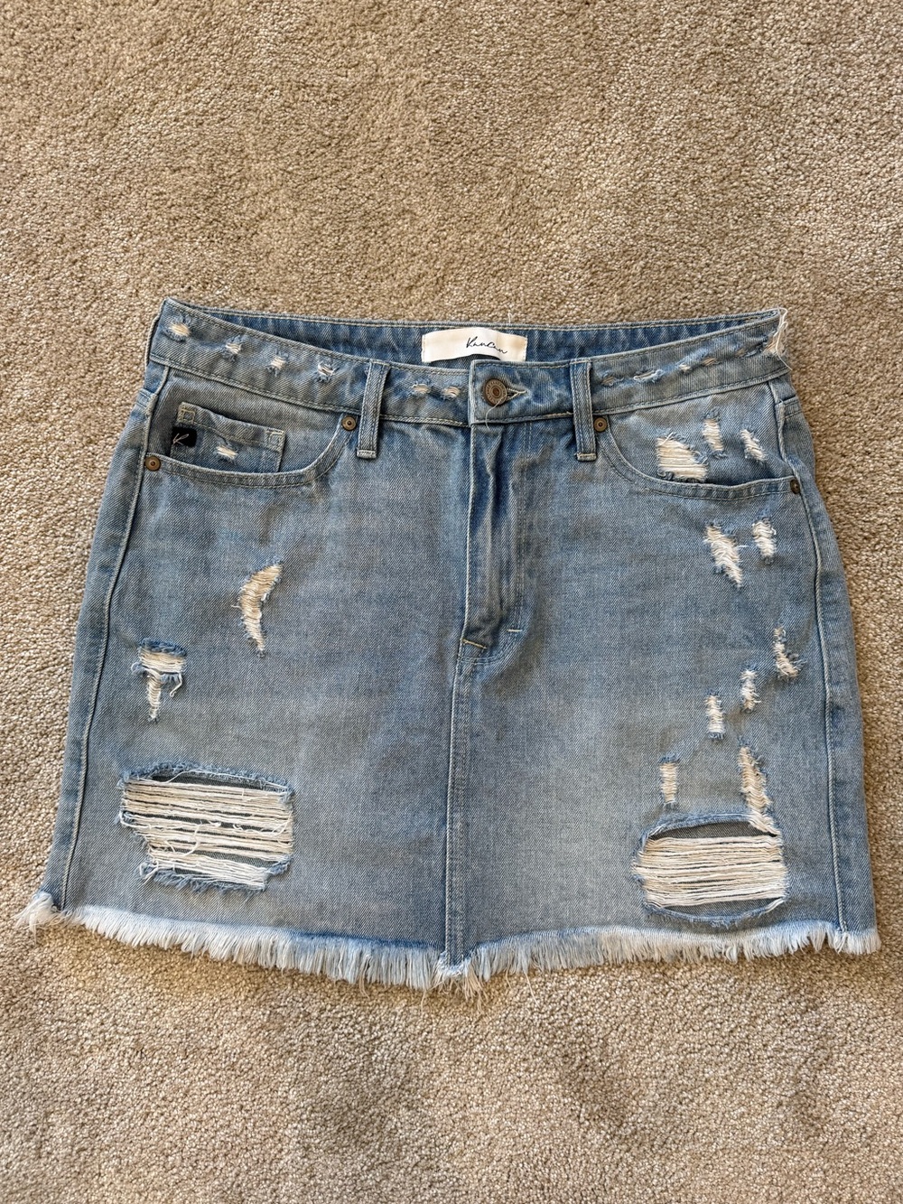 KanCan Light Wash Distressed Denim Mini Skirt